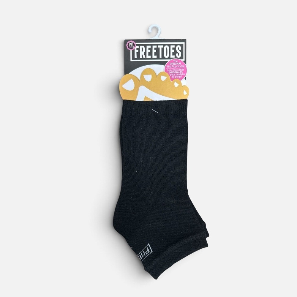 Freetoes Black Toeless Flip Flop Socks Pedicure Yoga Open Toe Cotton Blend NWT